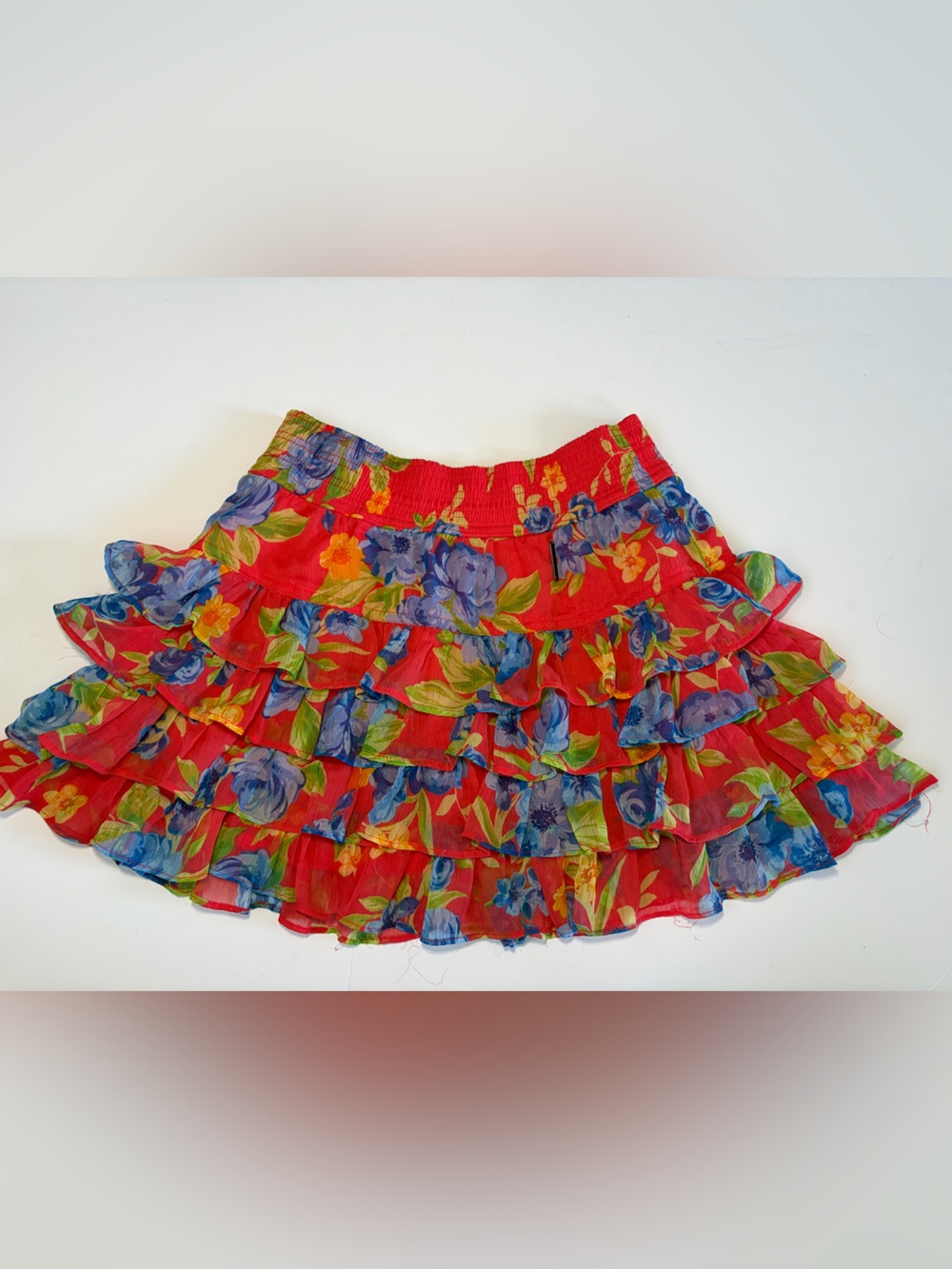 Abercrombie & Fitch Coral Red Floral Tiered Skirt